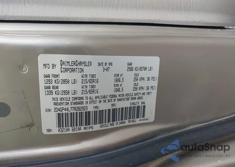 2007 Dodge Grand Caravan Sxt из США, поврежденный, VIN 2D4GP44L77R282923